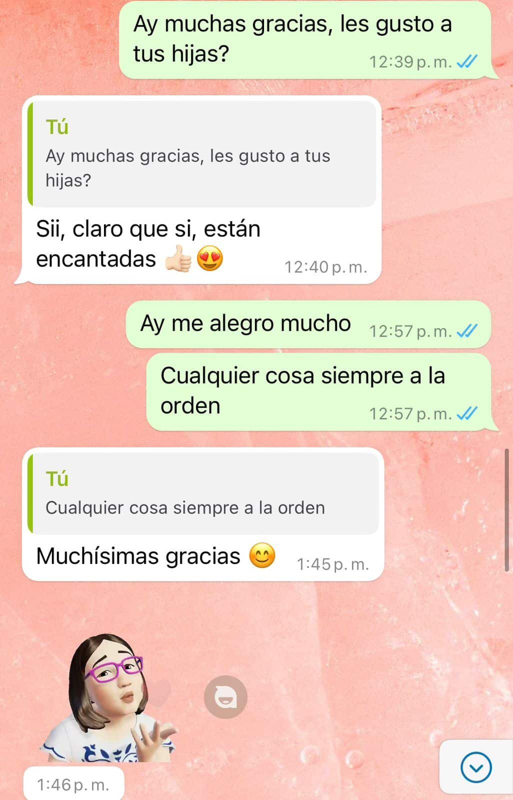 Captura real de WhatsApp: regalo para sus hijas